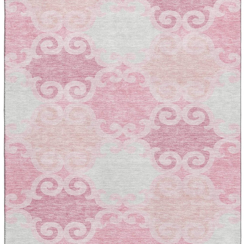 9' X 12' Pink Gray And Silver Trellis Washable Area Rug With UV Protection