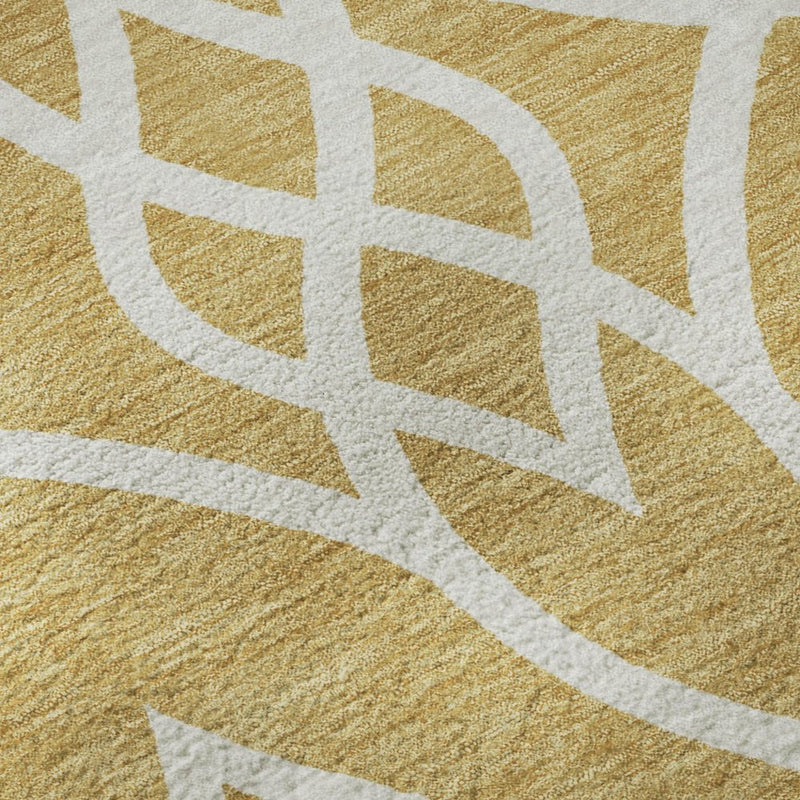 5' X 8' Gold And Ivory Trellis Washable Area Rug With UV Protection