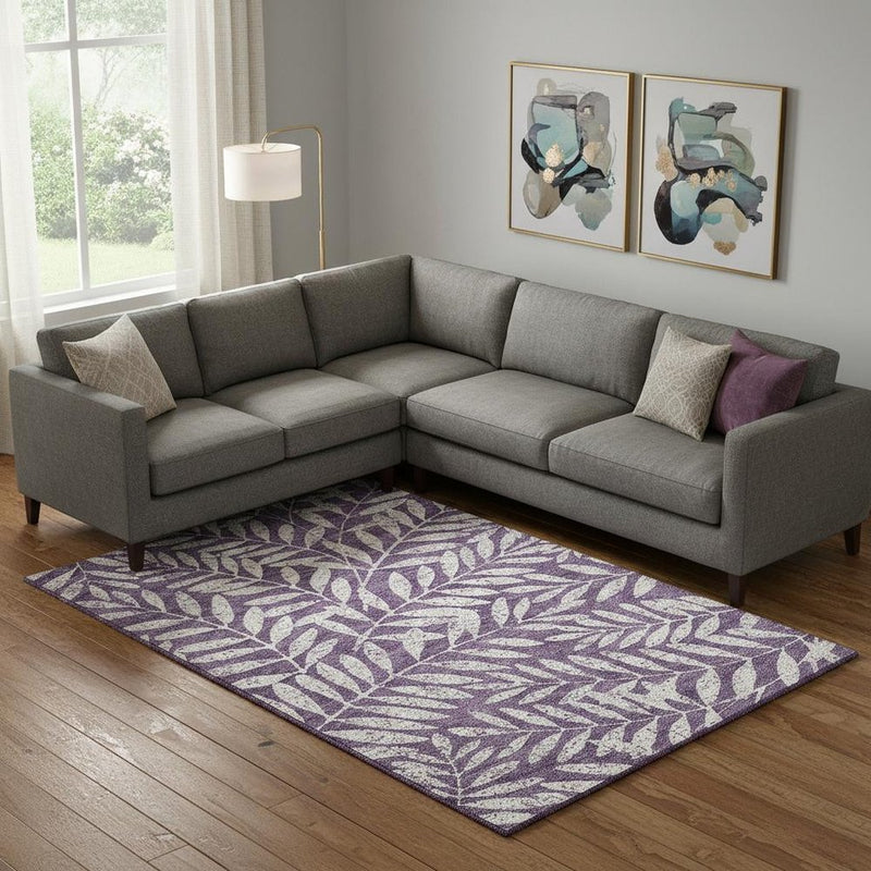 8' X 10' Purple And Ivory Floral Washable Area Rug With UV Protection