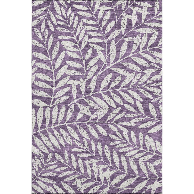 8' X 10' Purple And Ivory Floral Washable Area Rug With UV Protection