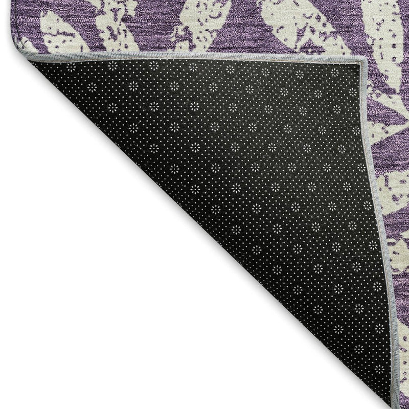 8' X 10' Purple And Ivory Floral Washable Area Rug With UV Protection