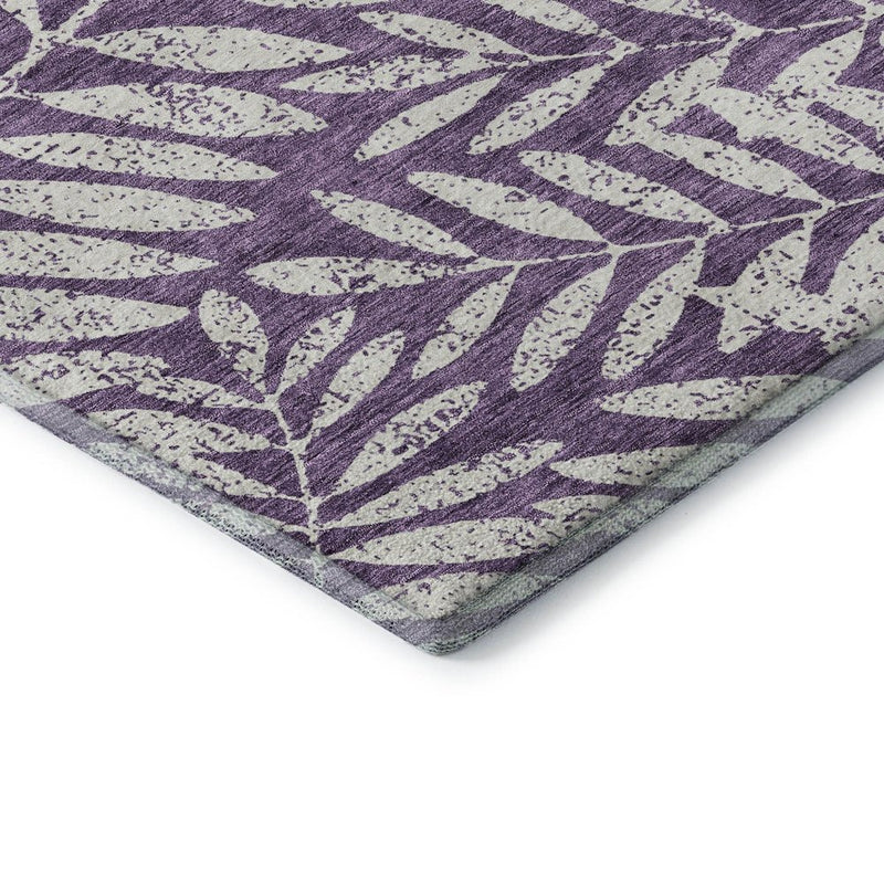 8' X 10' Purple And Ivory Floral Washable Area Rug With UV Protection