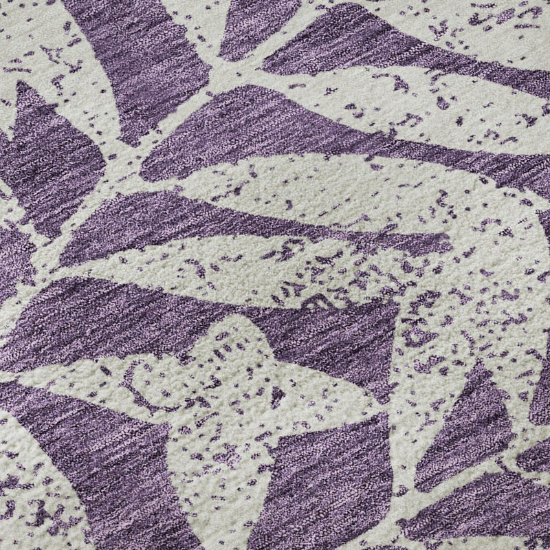 8' X 10' Purple And Ivory Floral Washable Area Rug With UV Protection