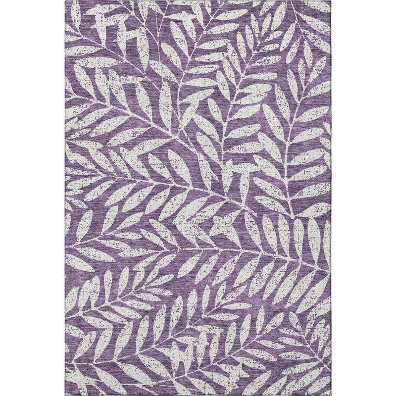 8' X 10' Purple And Ivory Floral Washable Area Rug With UV Protection
