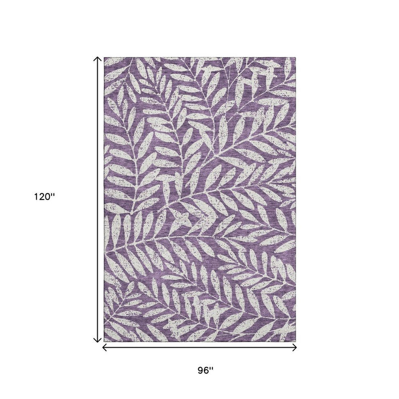 8' X 10' Purple And Ivory Floral Washable Area Rug With UV Protection