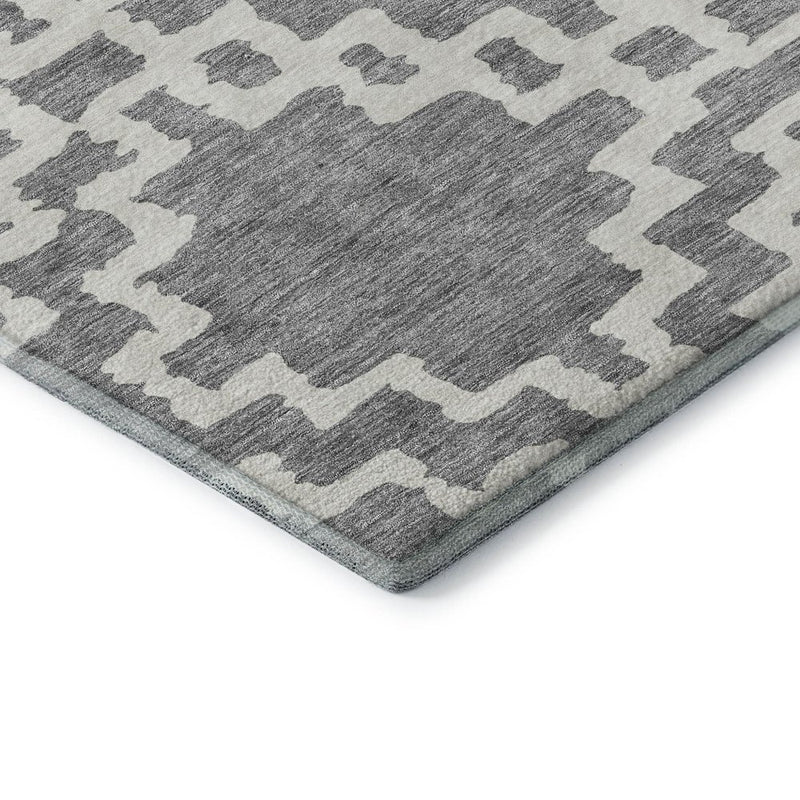 8' Gray And Ivory Abstract Geometric Washable Round Rug With UV Protection