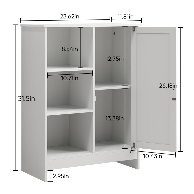 Classic Freestanding Bathroom And Kitchen Storage Cabinet With Adjustable Shelves - White