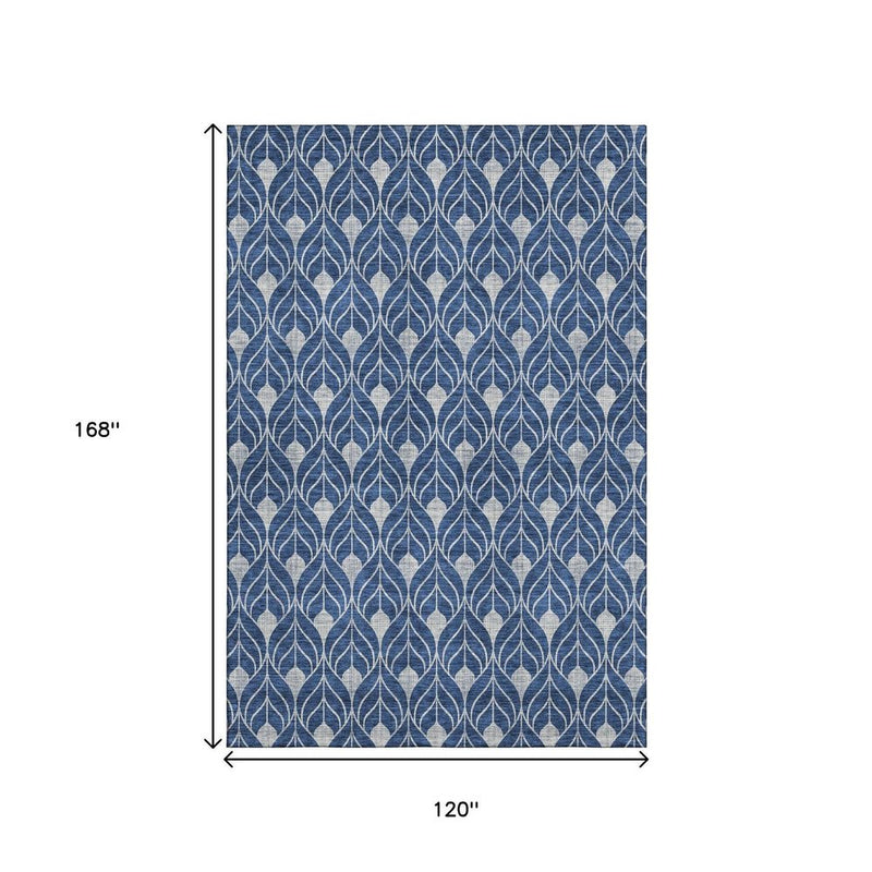 10' X 14' Navy Blue And Gray Geometric Washable Area Rug With UV Protection