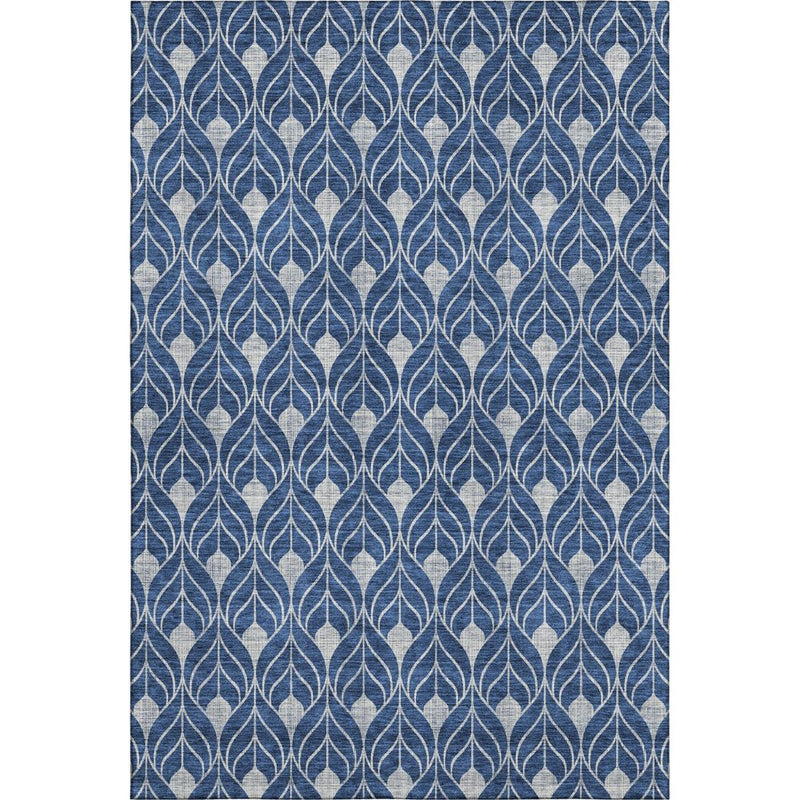 10' X 14' Navy Blue And Gray Geometric Washable Area Rug With UV Protection