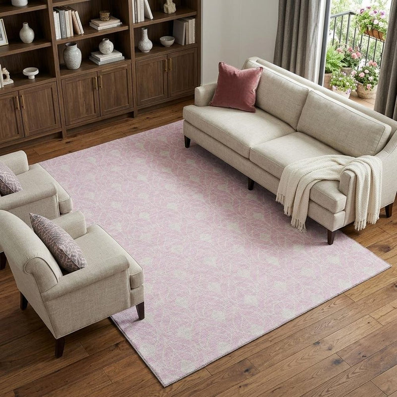 8' X 10' Pink And Ivory Geometric Washable Area Rug With UV Protection