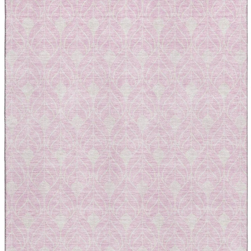 8' X 10' Pink And Ivory Geometric Washable Area Rug With UV Protection