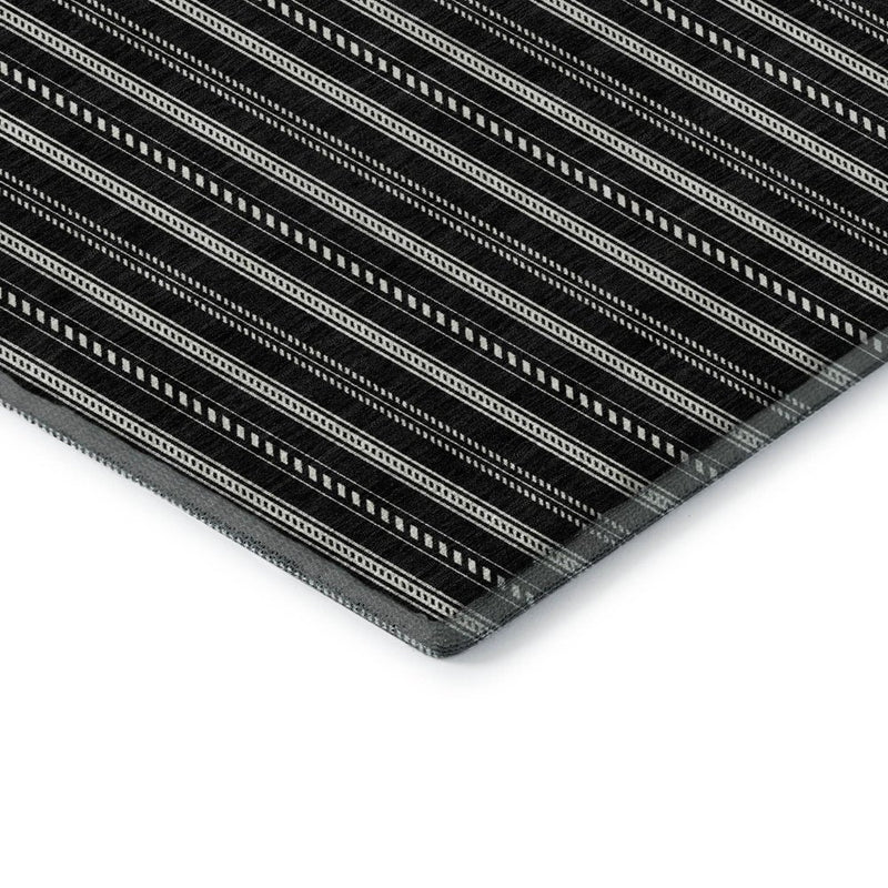 5' X 8' Black And Ivory Striped Washable Area Rug With UV Protection