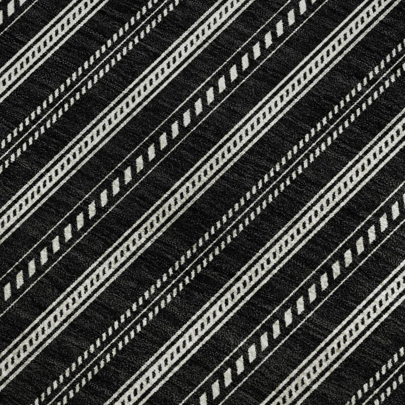 5' X 8' Black And Ivory Striped Washable Area Rug With UV Protection