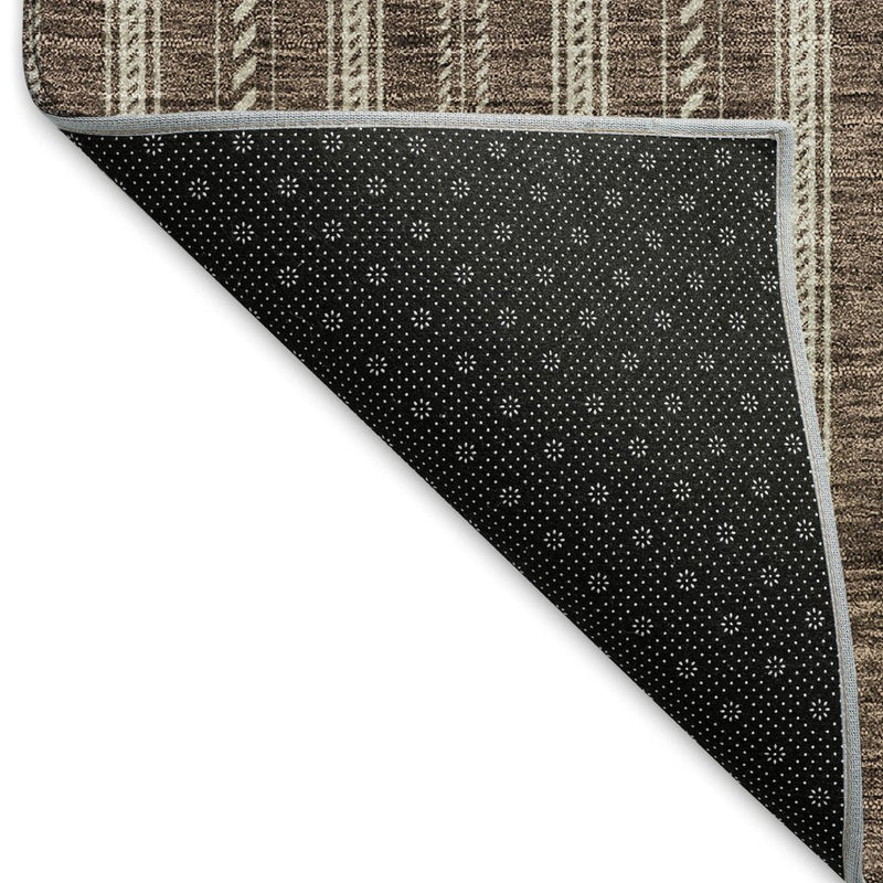 8' X 10' Brown And Ivory Striped Washable Area Rug With UV Protection