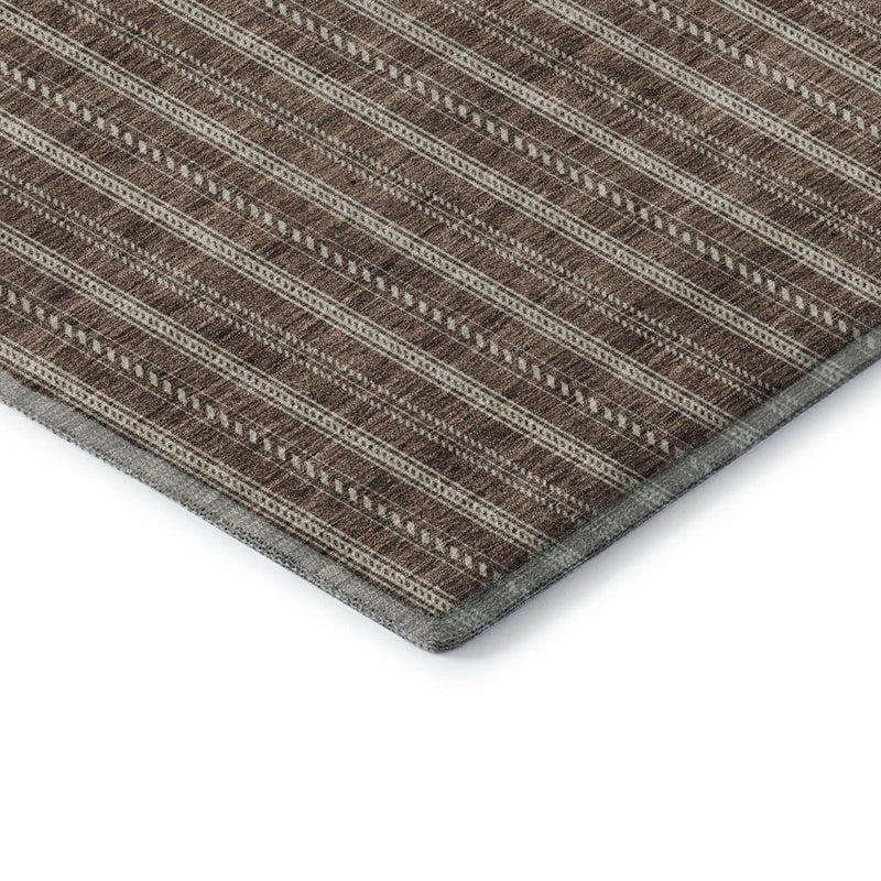 8' X 10' Brown And Ivory Striped Washable Area Rug With UV Protection