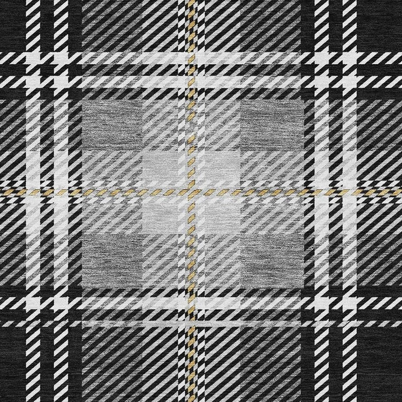 5' X 8' Black Ivory And Gold Plaid Washable Area Rug With UV Protection