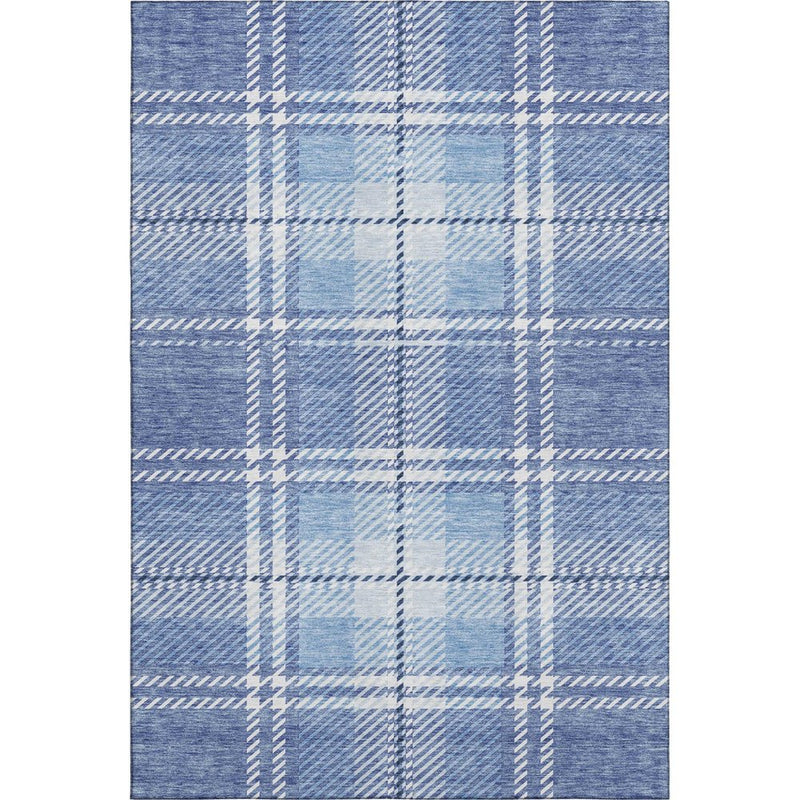 10' X 14' Denim Blue And Ivory Plaid Washable Area Rug With UV Protection