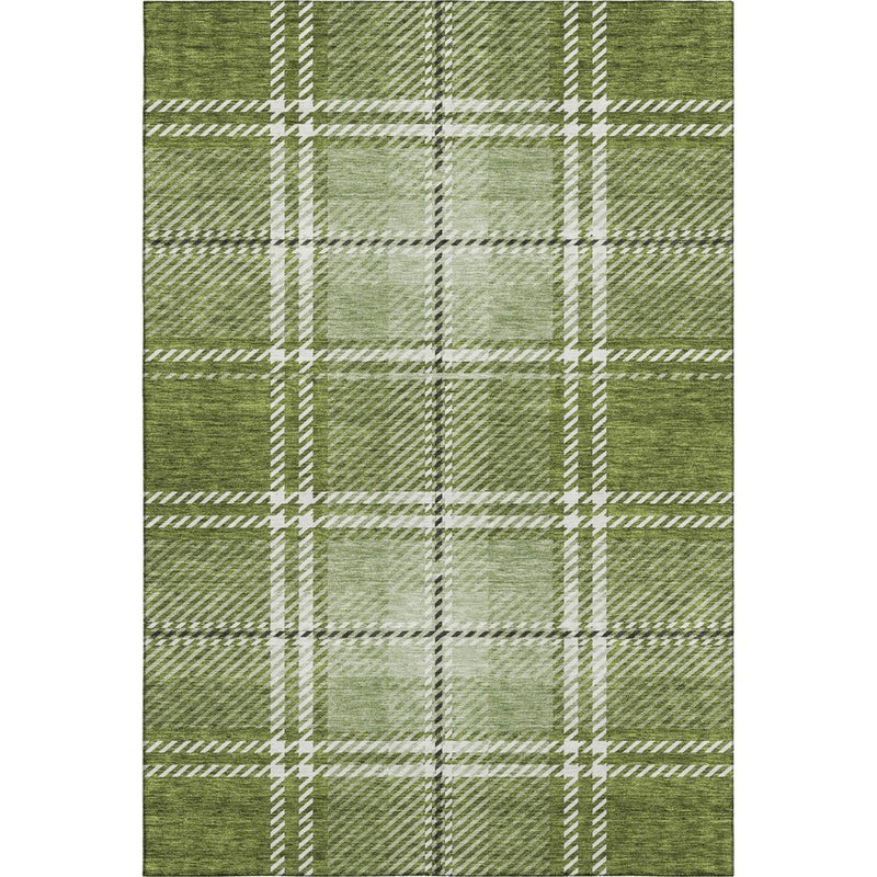 10' X 14' Green And Ivory Plaid Washable Area Rug With UV Protection
