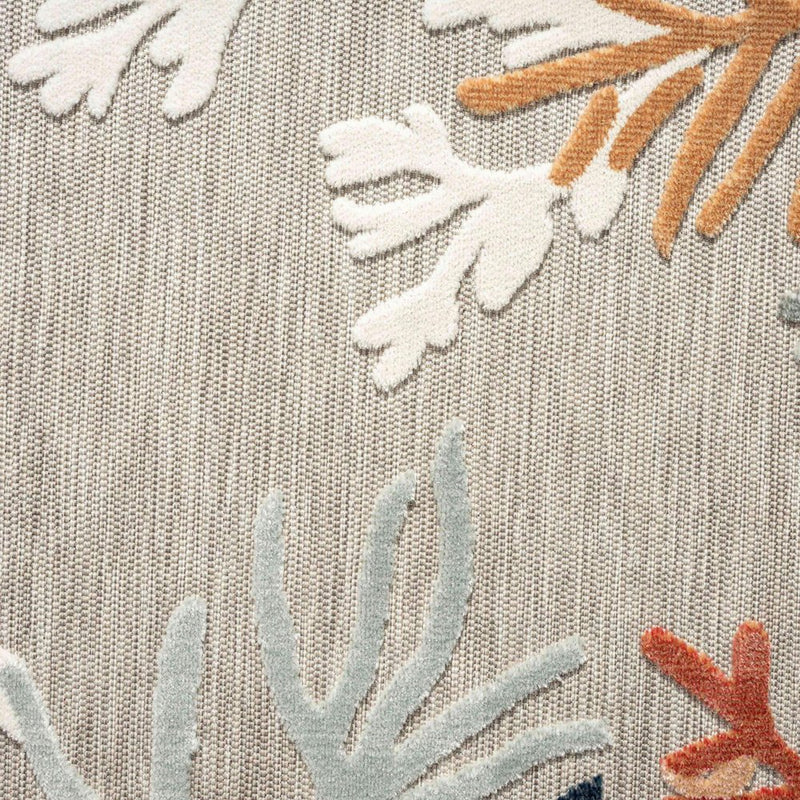 5' Beige And Orange Coral Round Rug