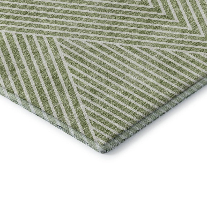 10' X 14' Artichoke Green And Ivory Geometric Washable Area Rug With UV Protection