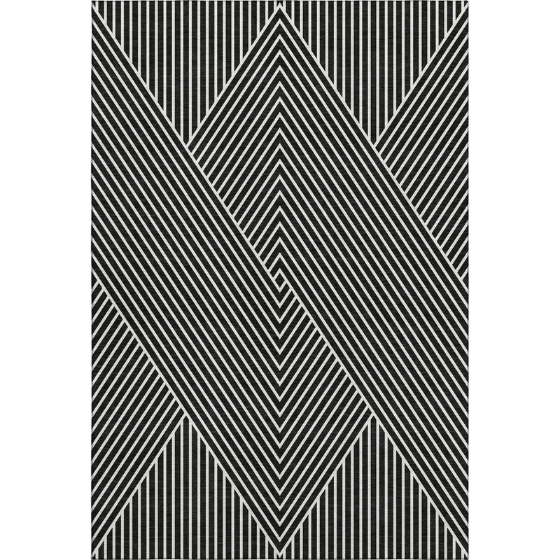 5' X 8' Black And Ivory Geometric Washable Area Rug With UV Protection