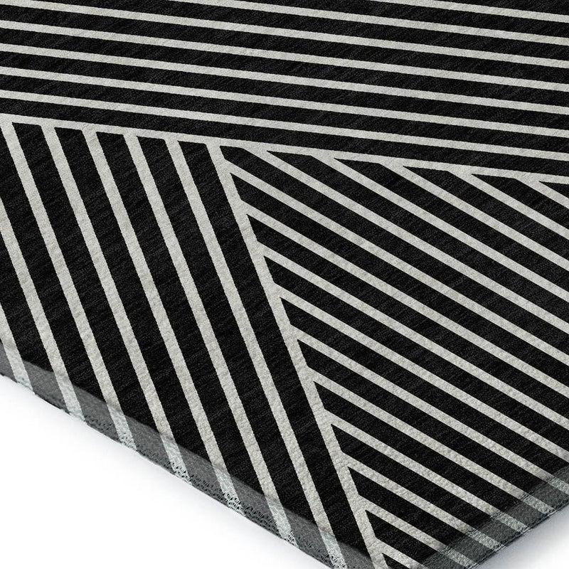 8' X 10' Black And Ivory Geometric Washable Area Rug With UV Protection
