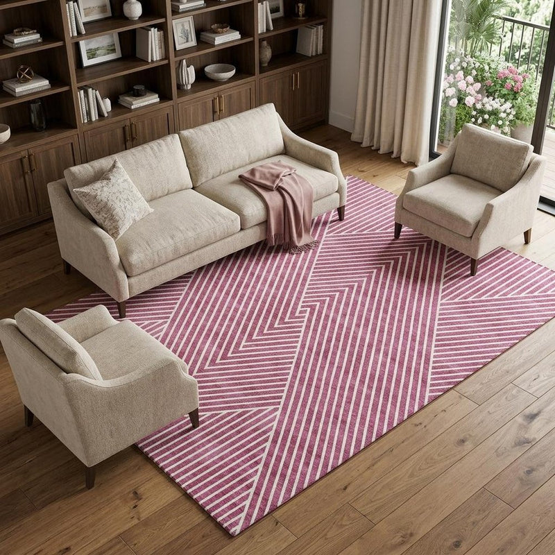 10' X 14' Blush And Ivory Geometric Washable Area Rug With UV Protection