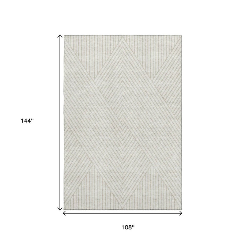 9' X 12' Ivory And Beige Geometric Washable Area Rug With UV Protection
