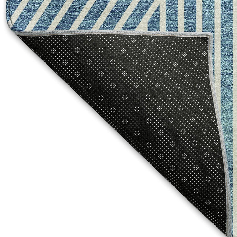 5' X 8' Teal And Ivory Geometric Washable Area Rug With UV Protection