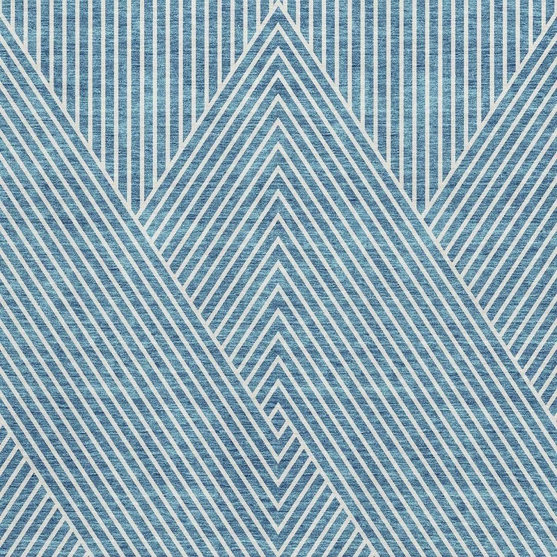 5' X 8' Teal And Ivory Geometric Washable Area Rug With UV Protection