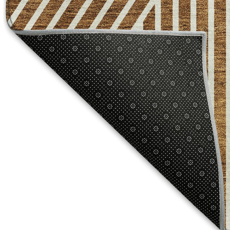 5' X 8' Terra Cotta And Ivory Geometric Washable Area Rug With UV Protection