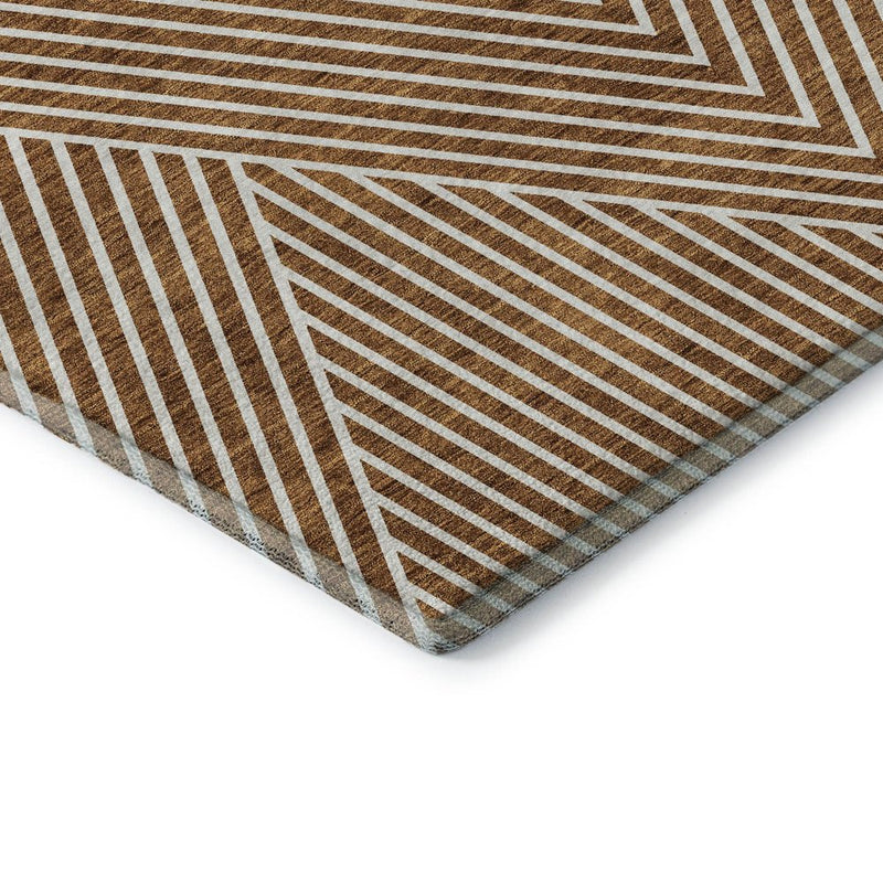 8' X 10' Terra Cotta And Ivory Geometric Washable Area Rug With UV Protection