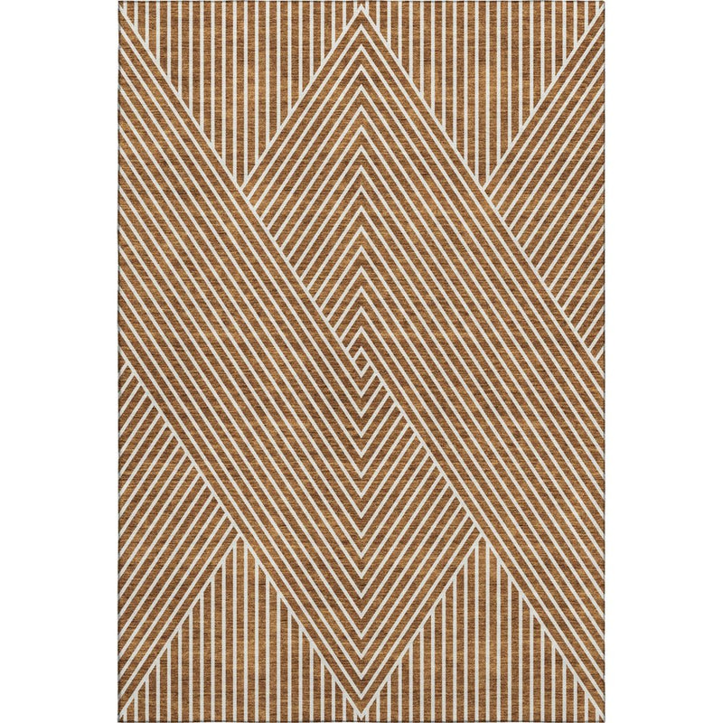 9' X 12' Terra Cotta And Ivory Geometric Washable Area Rug With UV Protection