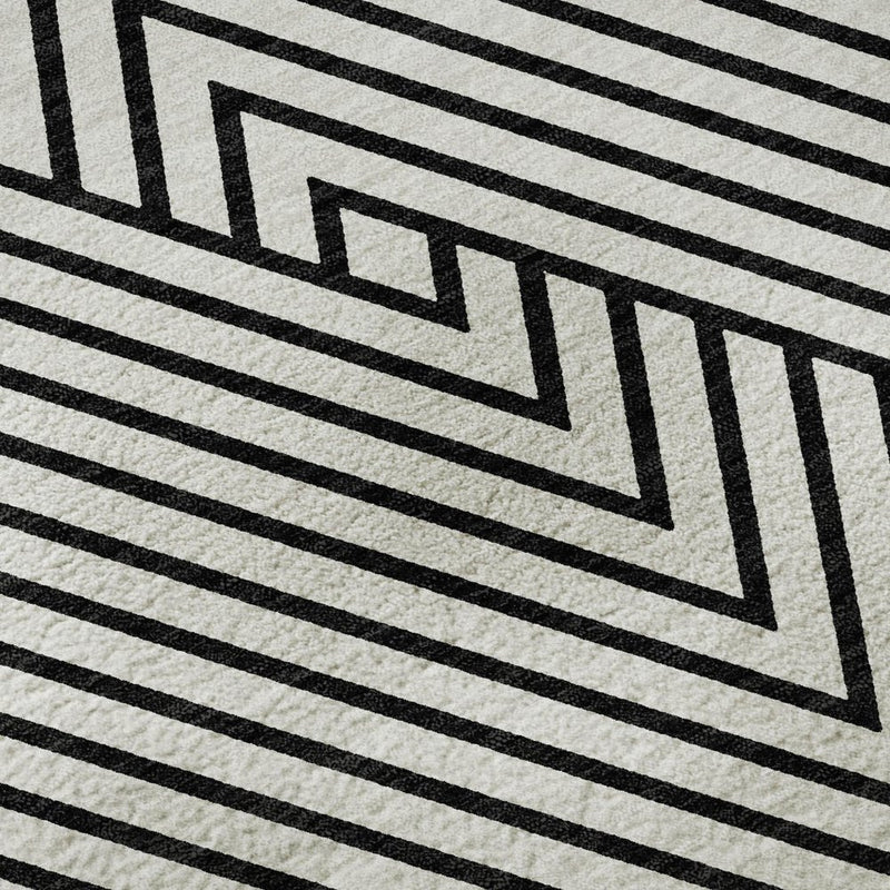 8' X 10' White And Black Geometric Washable Area Rug With UV Protection