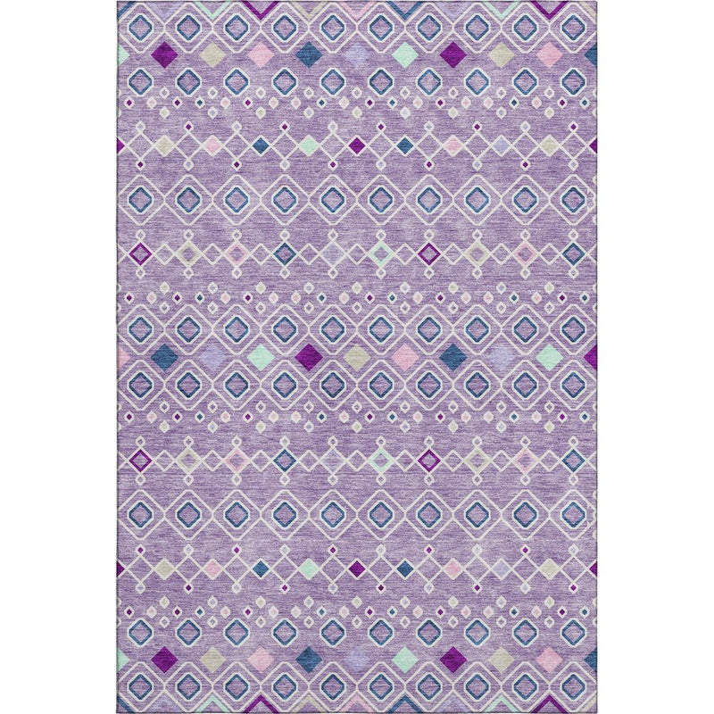 5' X 8' Lavender Ivory And Blue Southwestern Washable Area Rug With UV Protection
