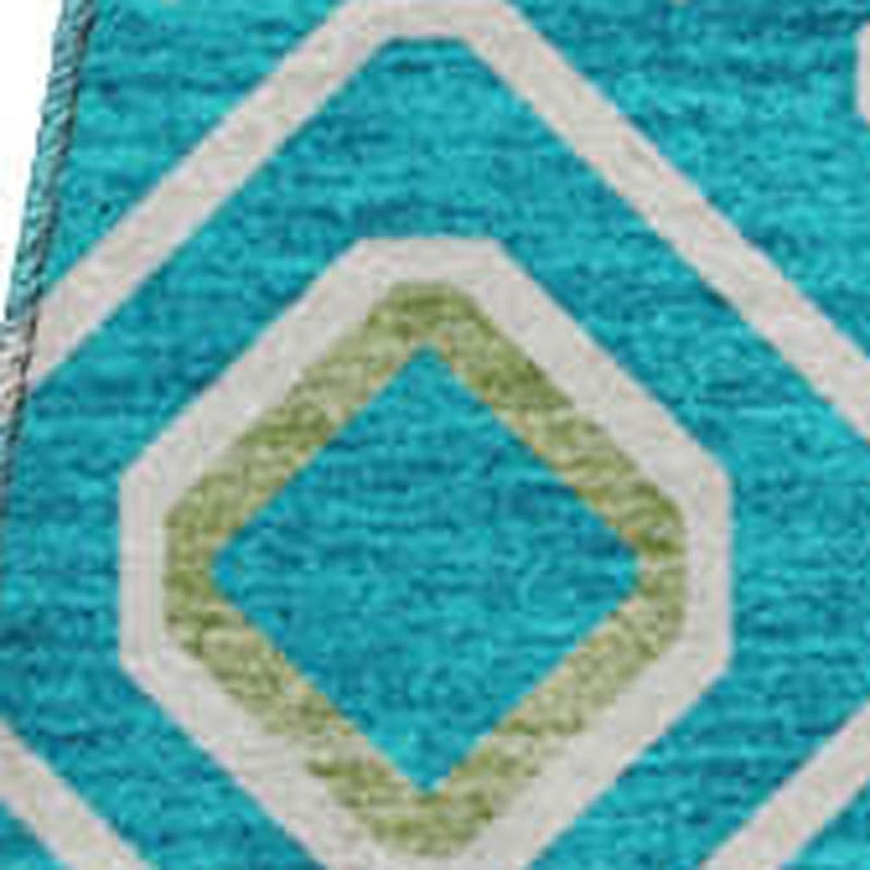 8' Teal Gold And Green Southwestern Washable Round Rug With UV Protection