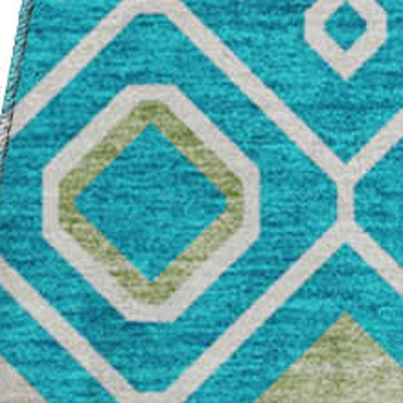 8' Teal Gold And Green Southwestern Washable Round Rug With UV Protection