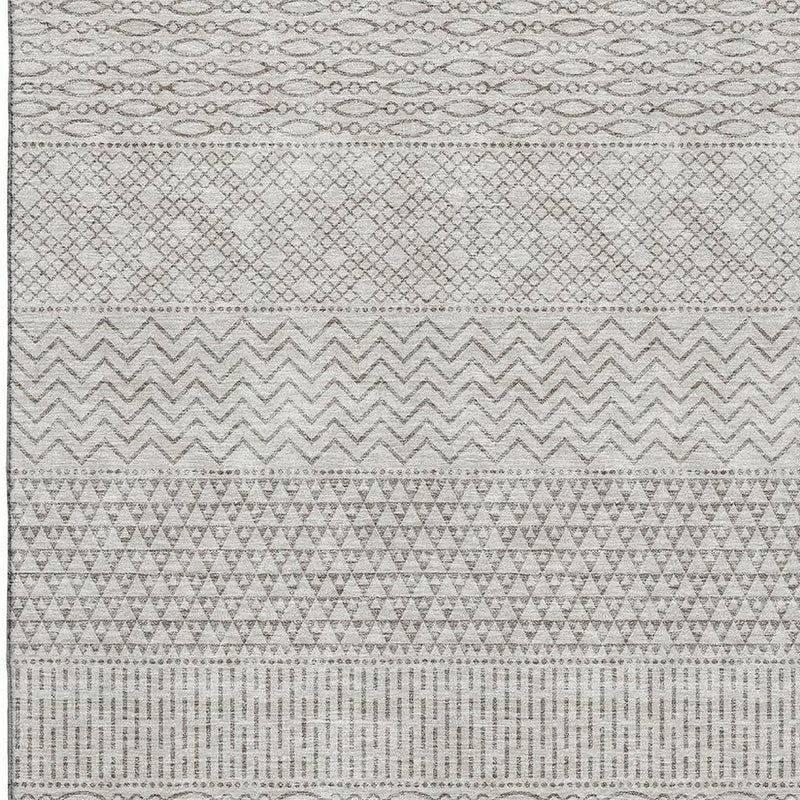 5' X 8' Beige And Ivory Striped Washable Area Rug With UV Protection