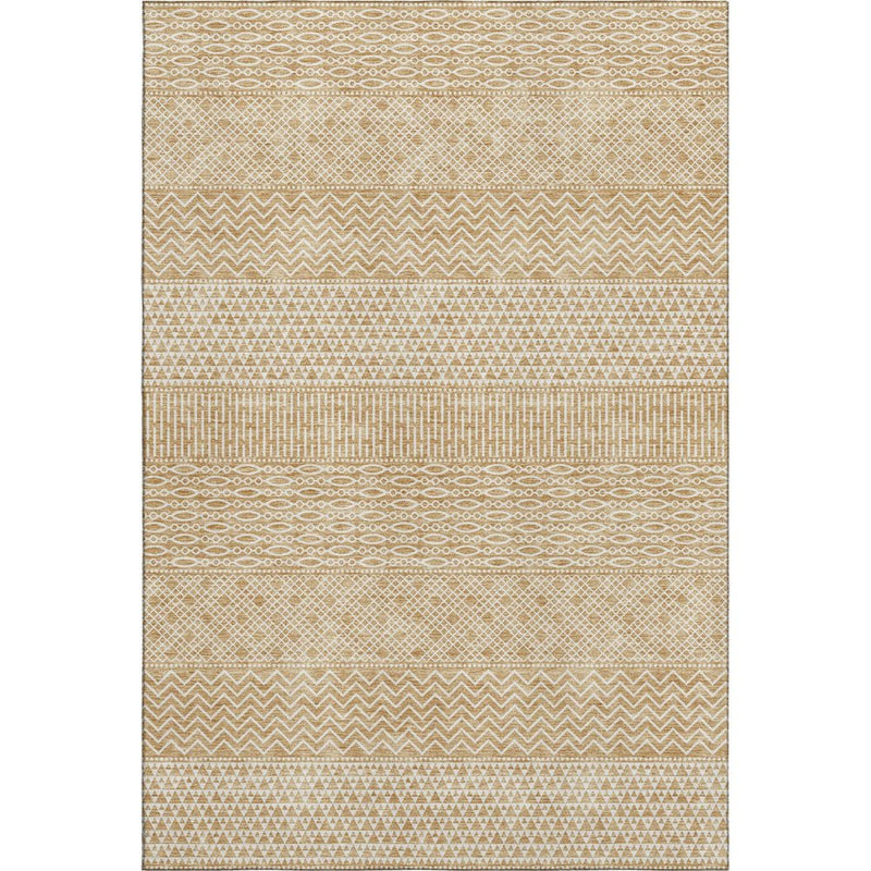 5' X 8' Gold And Ivory Striped Washable Area Rug With UV Protection