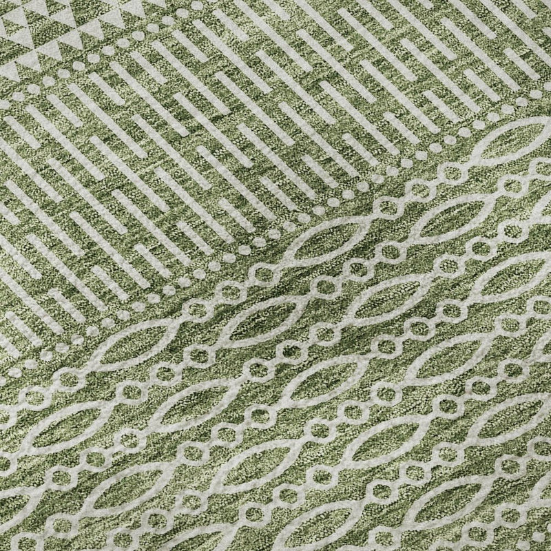 9' X 12' Green And Ivory Striped Washable Area Rug With UV Protection