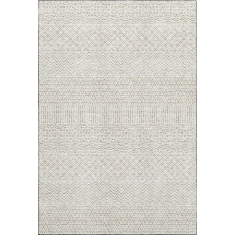 8' X 10' Ivory And Beige Striped Washable Area Rug With UV Protection