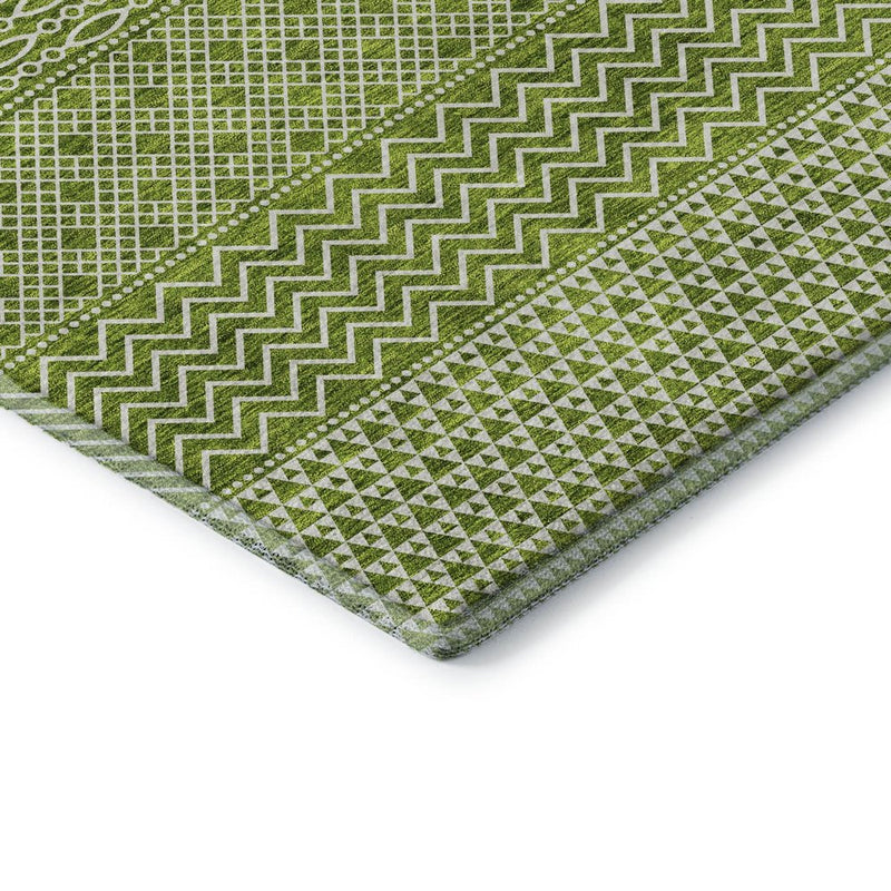 10' X 14' Lime Green And Ivory Striped Washable Area Rug With UV Protection