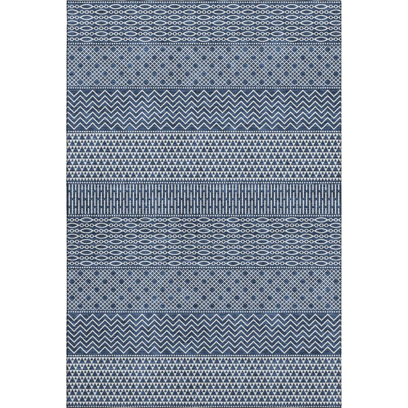 8' X 10' Navy Blue And Ivory Striped Washable Area Rug With UV Protection