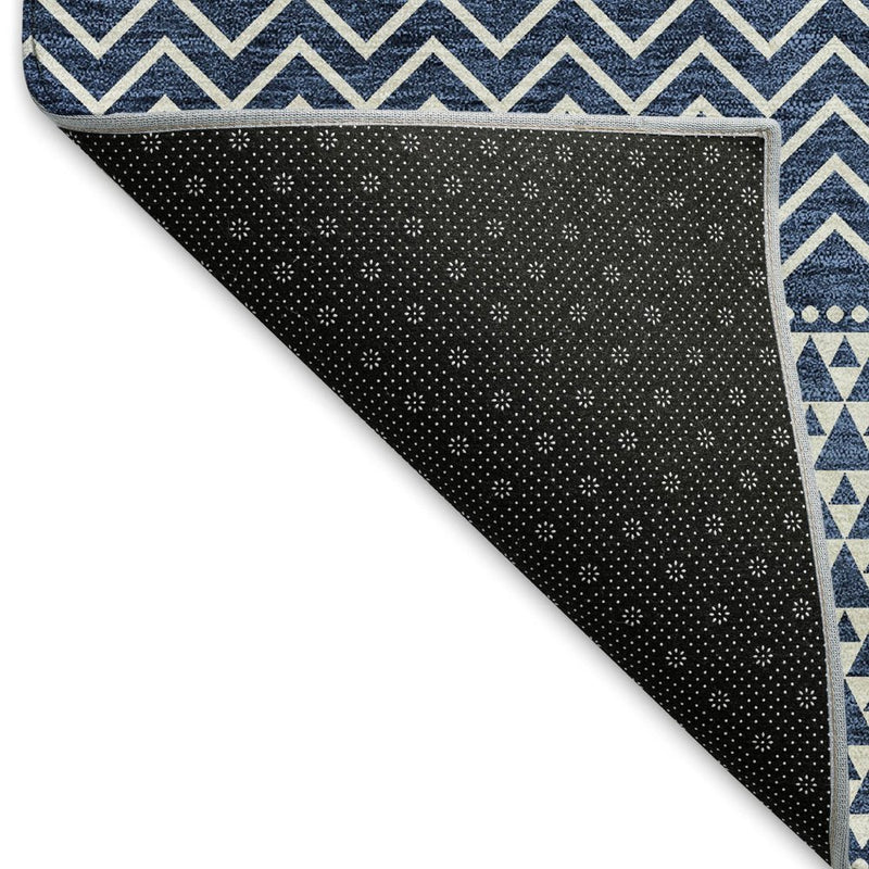 9' X 12' Navy Blue And Ivory Striped Washable Area Rug With UV Protection