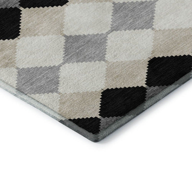 10' X 14' Black Gray And Ivory Geometric Washable Area Rug With UV Protection