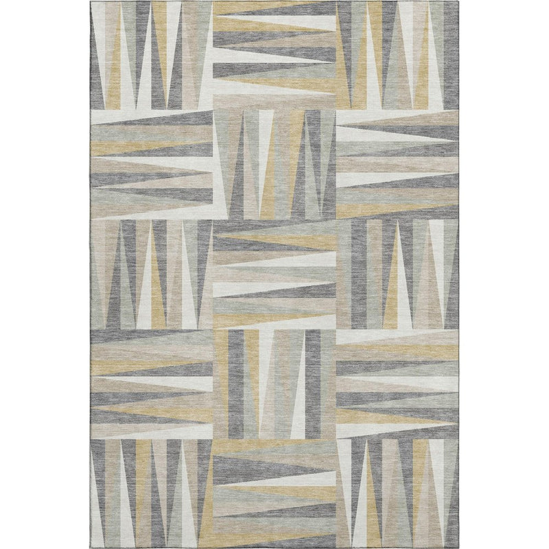 8' X 10' Beige Ivory And Gold Geometric Washable Area Rug With UV Protection