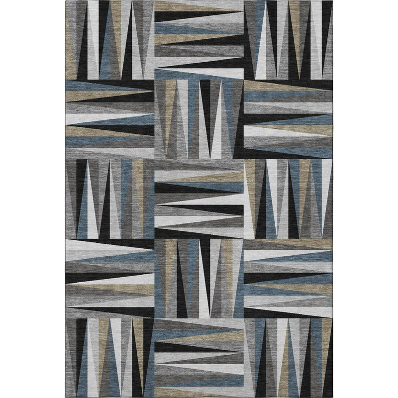 9' X 12' Black Beige And Ivory Geometric Washable Area Rug With UV Protection