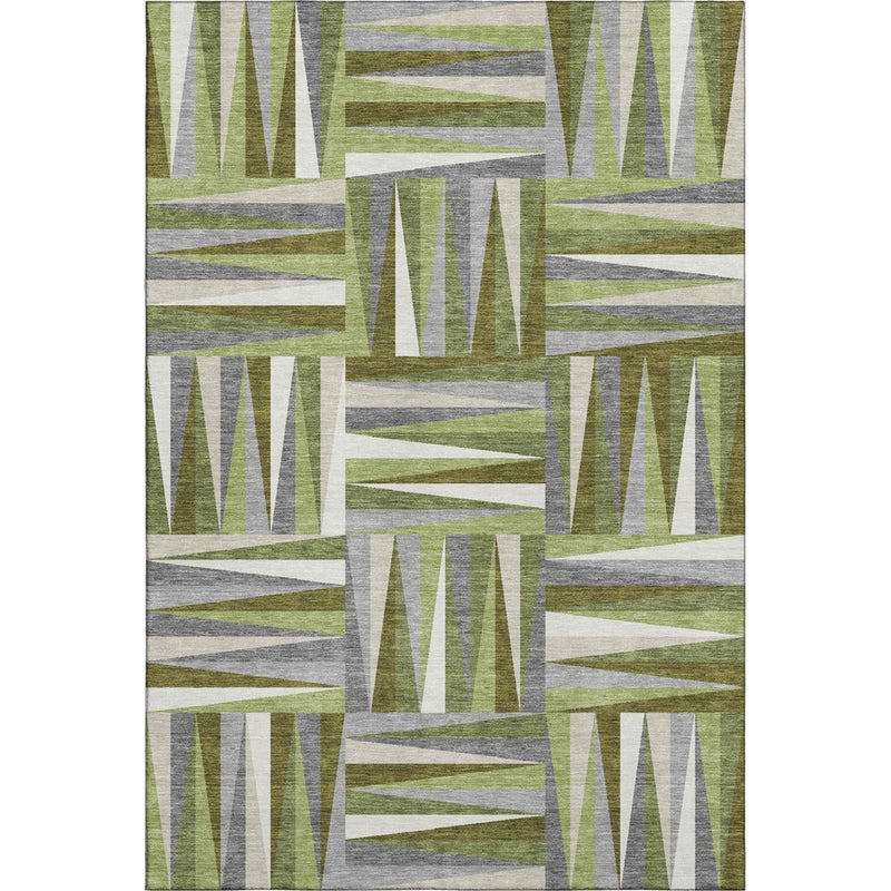5' X 8' Green Ivory And Gray Geometric Washable Area Rug With UV Protection