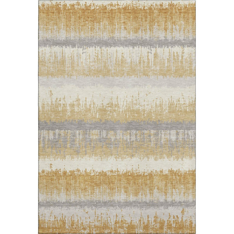 5' X 8' Gold Gray And Ivory Striped Washable Area Rug With UV Protection