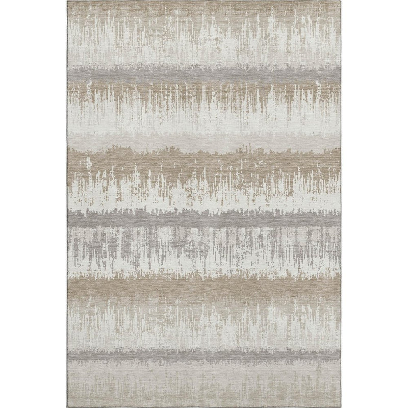 9' X 12' Ivory Beige And Gray Striped Washable Area Rug With UV Protection